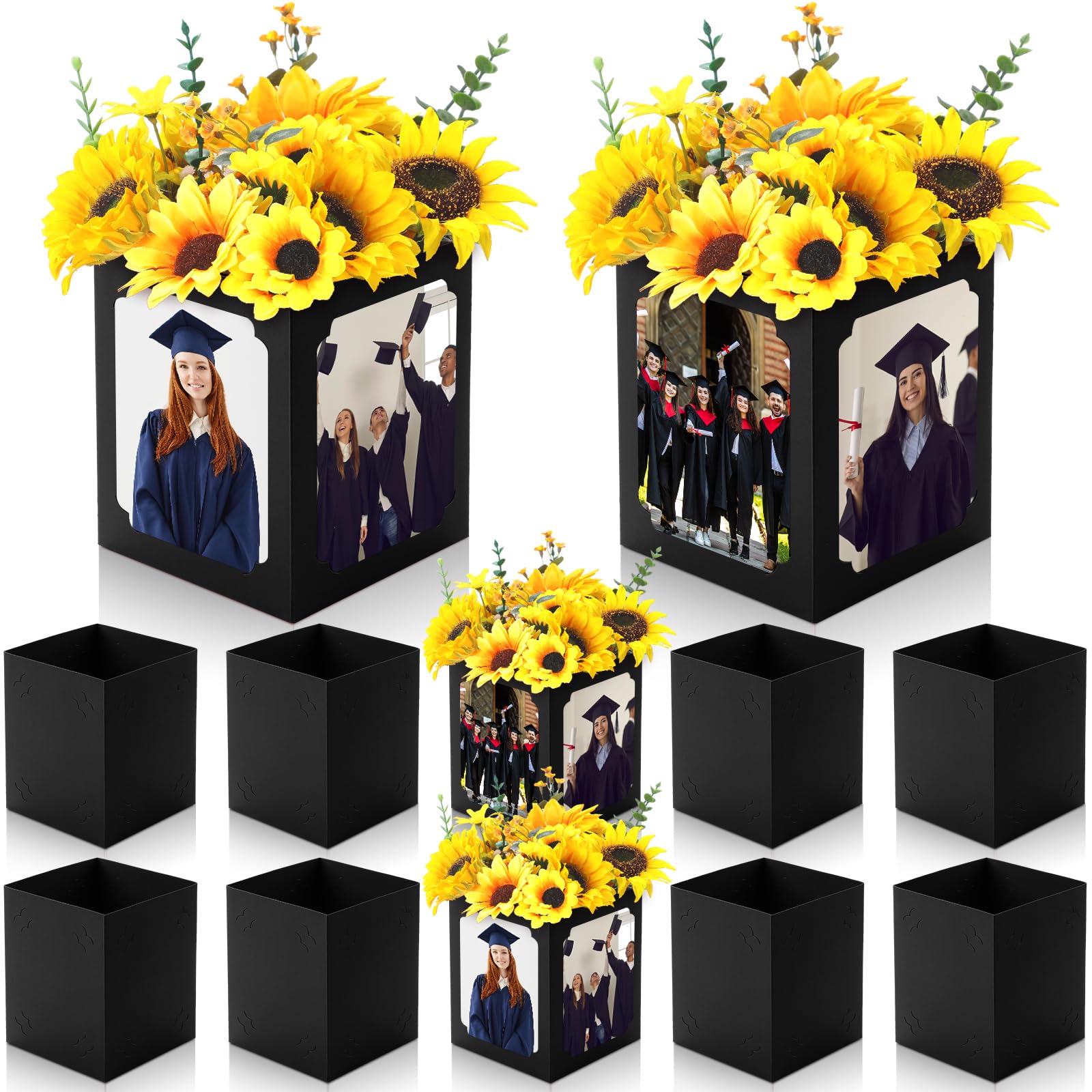 Spiareal 12 Pcs Graduation Box Centerpieces for Table 6/7 Inch Photo Display Congrats Grad Party Favor Gift College Picture Box Photo Props Frame for Graduation Table Decoration(Black)