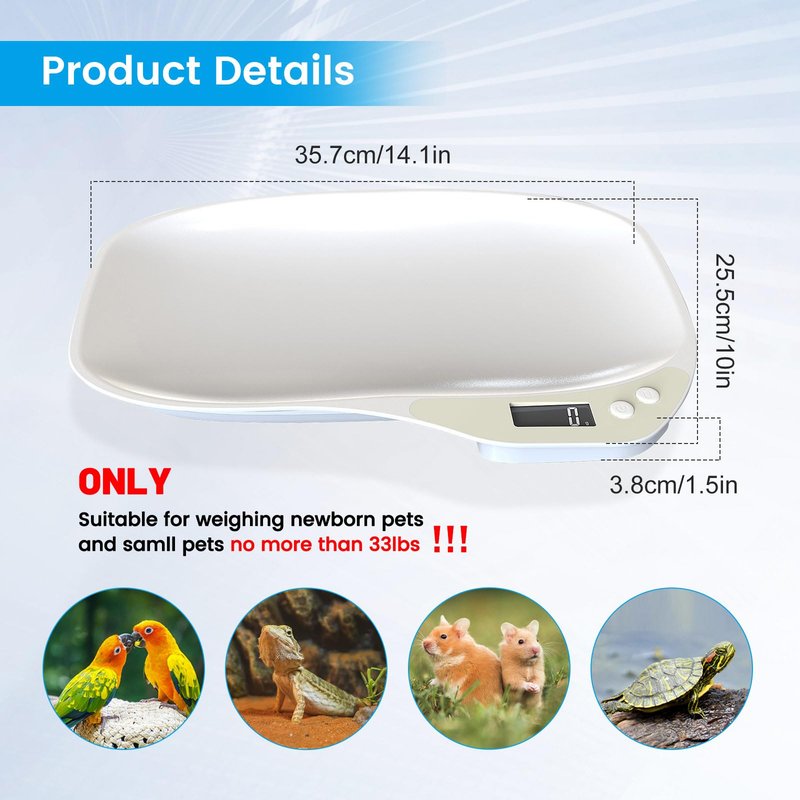YTDTKJ Mini Pet Scale, Small Animals Scales for Weighing, Digital Kitchen Scale with LED Display, Small Home Scale, Portable Dog Cat Scale for Hamster Rabbit Hedgehog, Max. 33 lbs, 14.1x10in