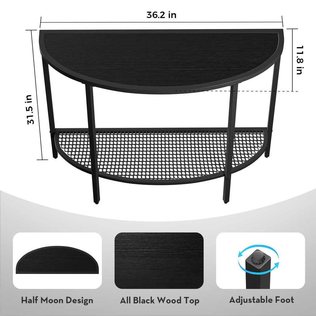 SAYGOER Glass Half Moon Console Table 2 Tier Narrow Entryway Table with Gold Metal Frames, Modern Couch Table Small Entry Way Tables, Easy Assembly, Clear Glass Gold Frames