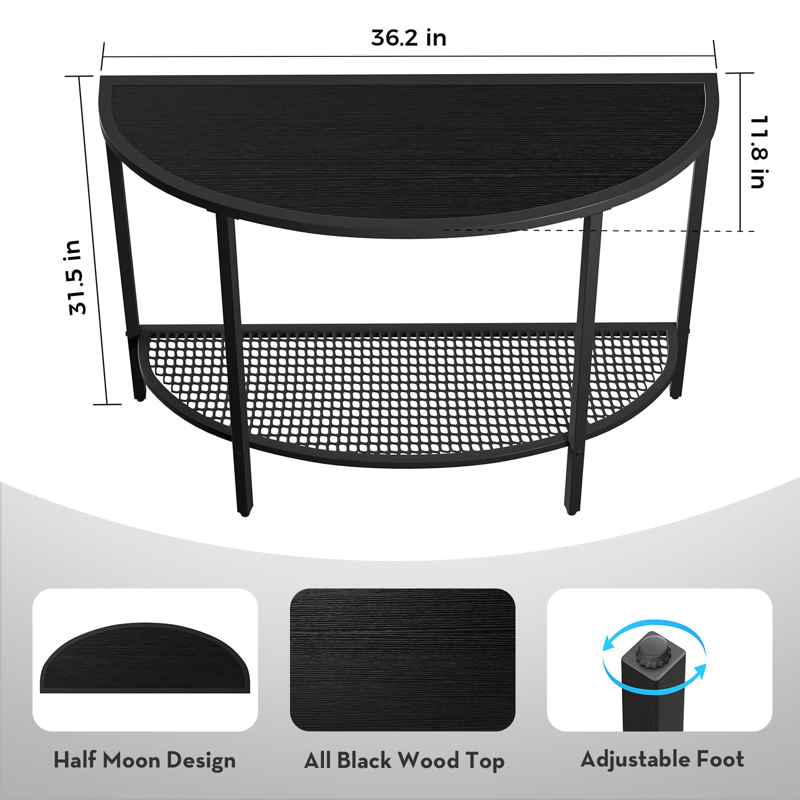 SAYGOER Glass Half Moon Console Table 2 Tier Narrow Entryway Table with Gold Metal Frames, Modern Couch Table Small Entry Way Tables, Easy Assembly, Clear Glass Gold Frames