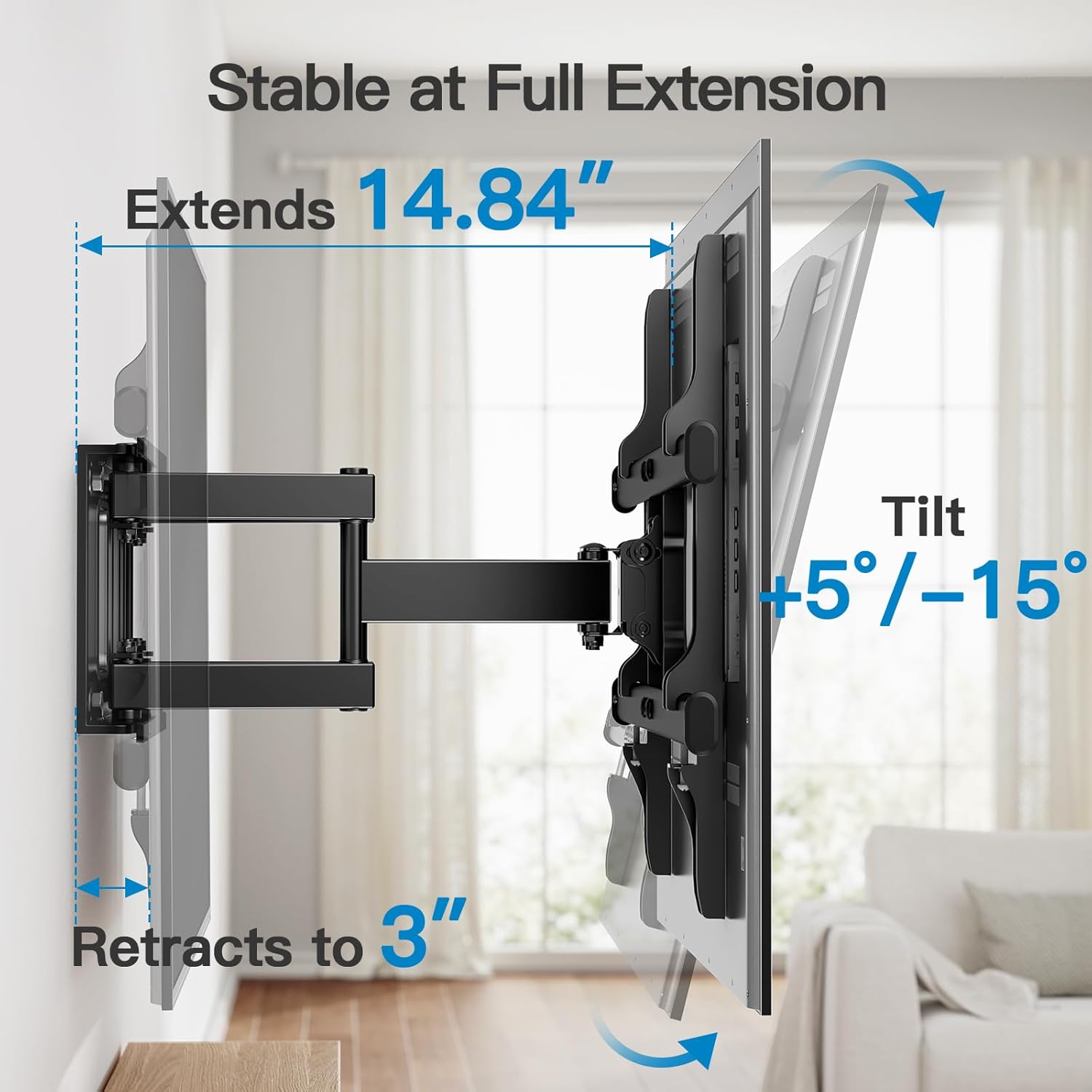 Pipishell Full Motion TV Wall Mount - Fits 37-84 Inch TVs Up to 132lbs | Articulating Swivel & Tilt