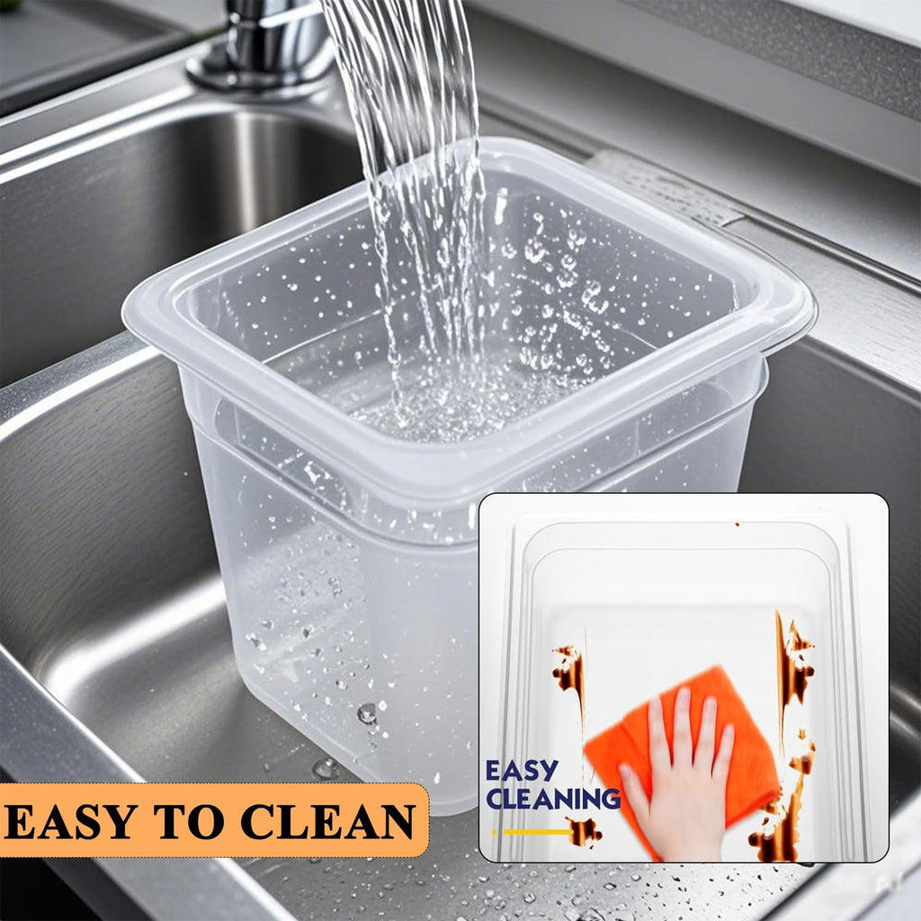 CTJ 6 Pack NSF Food Pans with Lids 1/6 Size, 6'' Deep Commercial Clear Plastic Food Storage Containers Stackable Polycarbonate Hotel Pans for Kitchen Restaurant Food Prep, Freezer-Safe