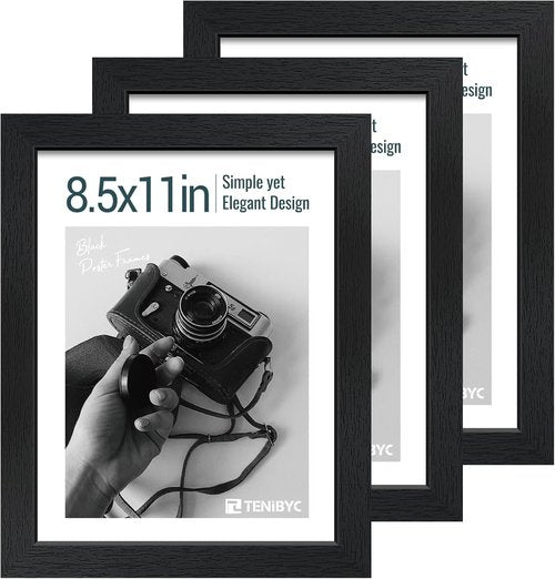 Black Woodgrain Picture Frame Set of 3 by [Brand Name] - Solid Wood & HD Tempered Glass for Table Display or Wall Hanging