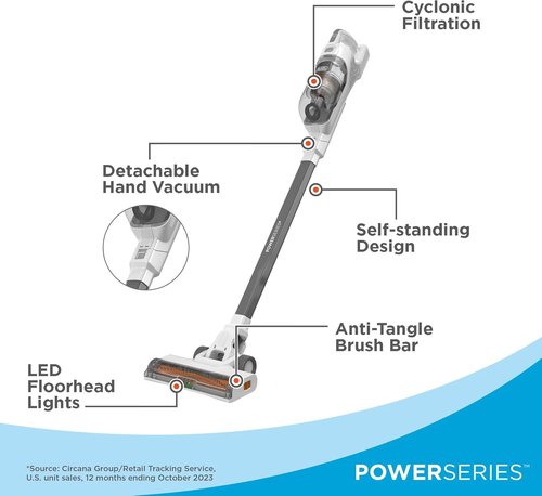BLACK+DECKER POWERSERIES+ 20V MAX Cordless Stick Vacuum Cleaner - Lightweight, Bagless, Gray, 44-Minute Runtime