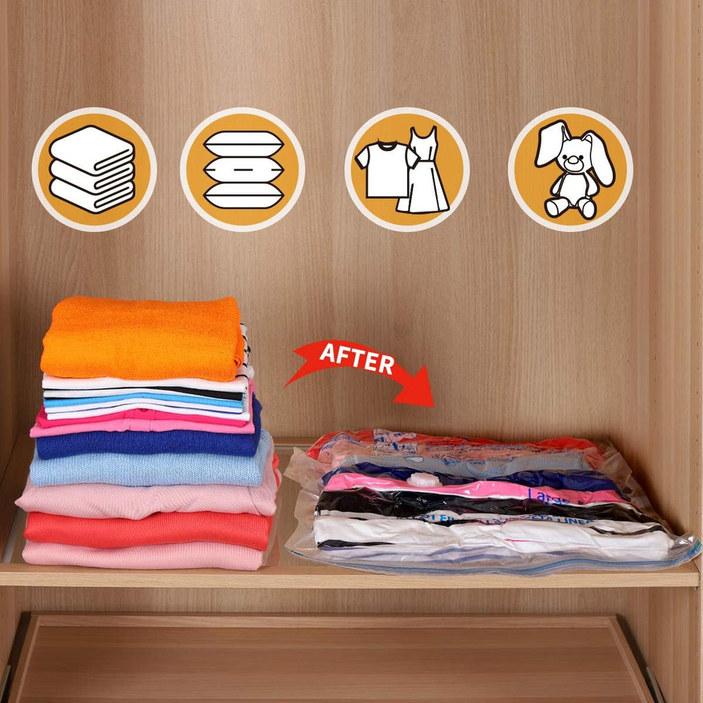 Space Saver Bags | 8 Medium Vacuum Storage Bags for Clothes - Includes Pump for Easy Use