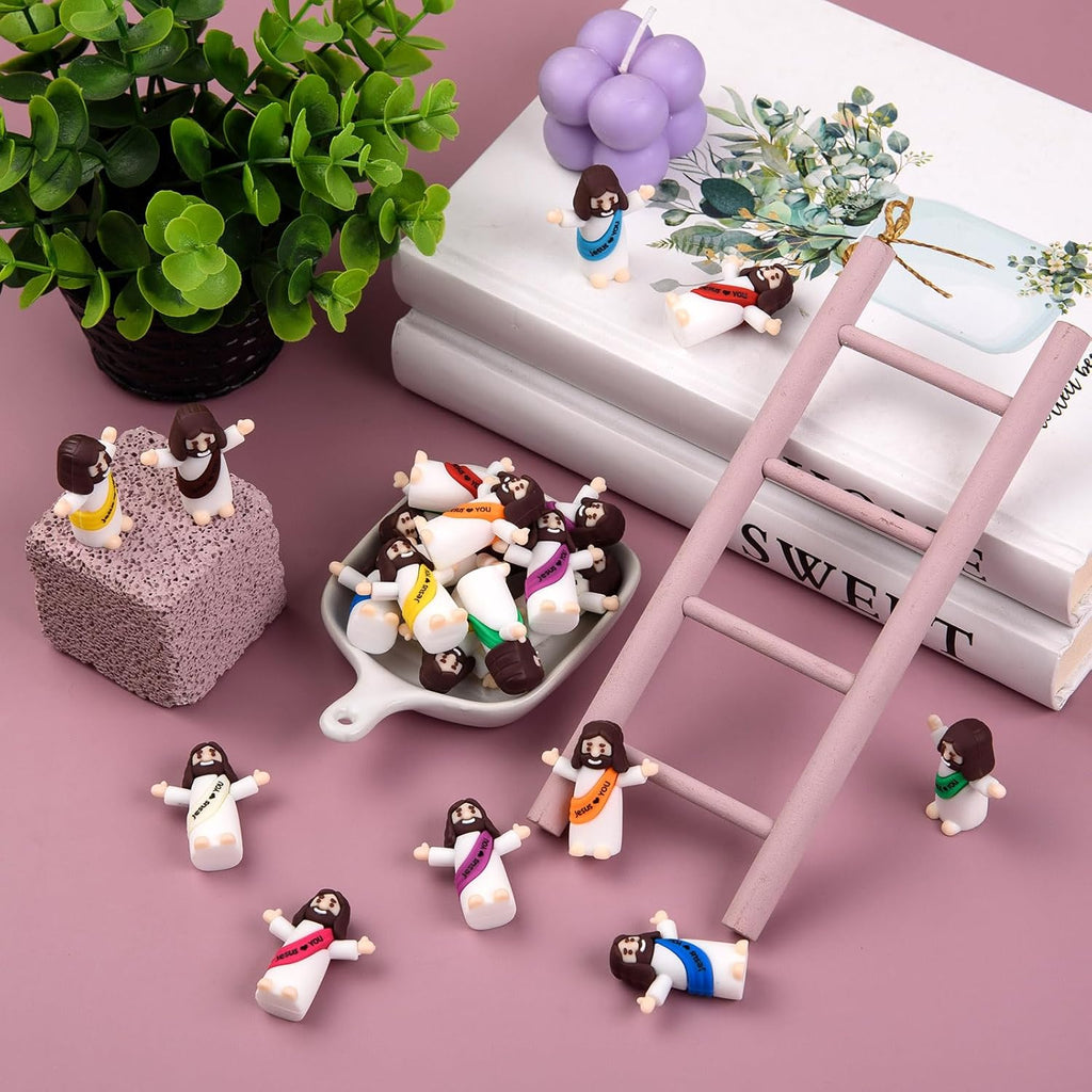 Skiennix Mini Jesus Figures - 50 Pcs Tiny Christ Figurines for Easter Egg Stuffers | Multicolor