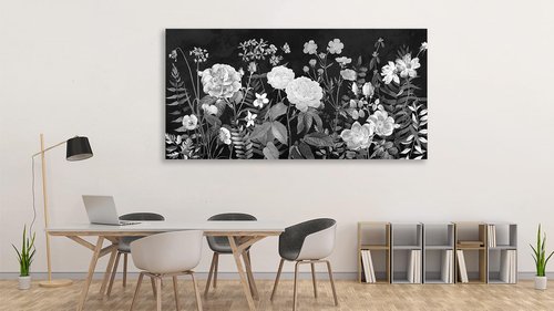 Large Wall Art for Living Room Decor Framed Art Plant Black and White Flowers Canvas Pictures Modern Artwork Botanical Canvas Prints for Bedroom Kitchen Home Office Wall Decor 20" x 40"