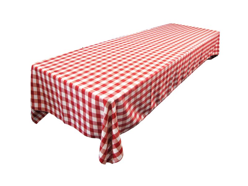 LA Linen Polyester Gingham Checkered 60 by 144-Inch Rectangular Tablecloth, White and Red