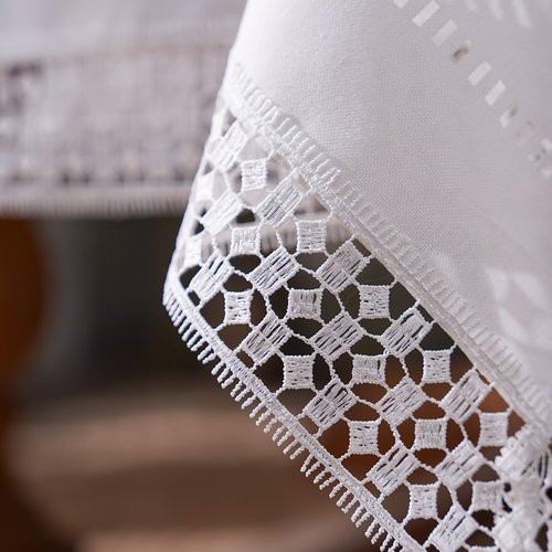 ARTABLE LaceTablecloths with Exquisite Macrame Border Embroidered Kitchen Holidays Fabric Tablecloth(Offwhite-1, 55 x 94 Inch)