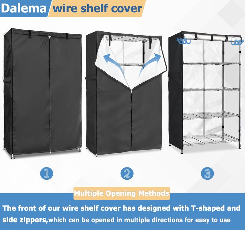 Dalema Wire Rack Covers,Heavy Duty 600D Dustproof Waterproof Storage Rack Covers for Metal Shelves,Storage Shelf Cover with Zipper for Wire Shlef,60''W x 24''D x 71''H,Black with Clear Front