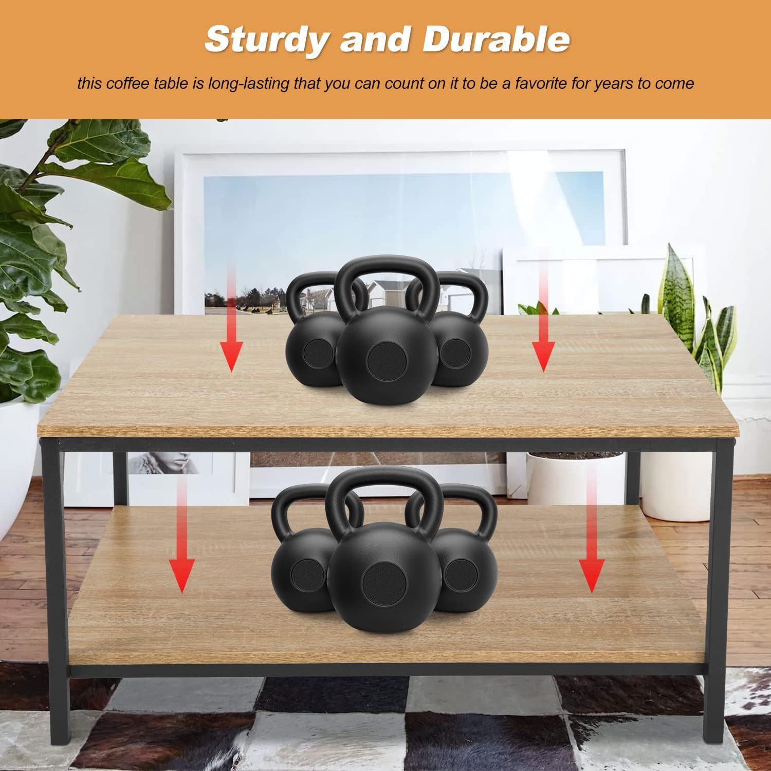 Skiennix 2-Tier Coffee Table - Metal Frame with Open Storage Shelf | Easy Assembly for Living Room