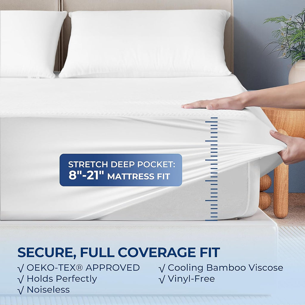TASTELIFE Queen Size Mattress Protector - Waterproof & Breathable Cooling Cover, Deep Pocket Fits 8-21”