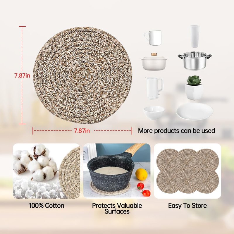 Pot Holders Trivets Set,Potholders for Kitchens, 100% Pure Cotton Thread Weave Trivets for Hot Dishes/Pot/Bowl/Teapot/Hot Pot Holders (20 cm, 16 Pack)