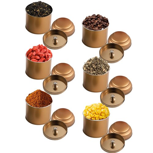 Merkaunis 6 Pack Tea Tin Canister with Airtight Double Lids for Loose Tea, Mini Tea Storage Containers Round Tin Canister for Storage Teas Bags Coffee Sugar，8 Fluid Oz, Rose Gold