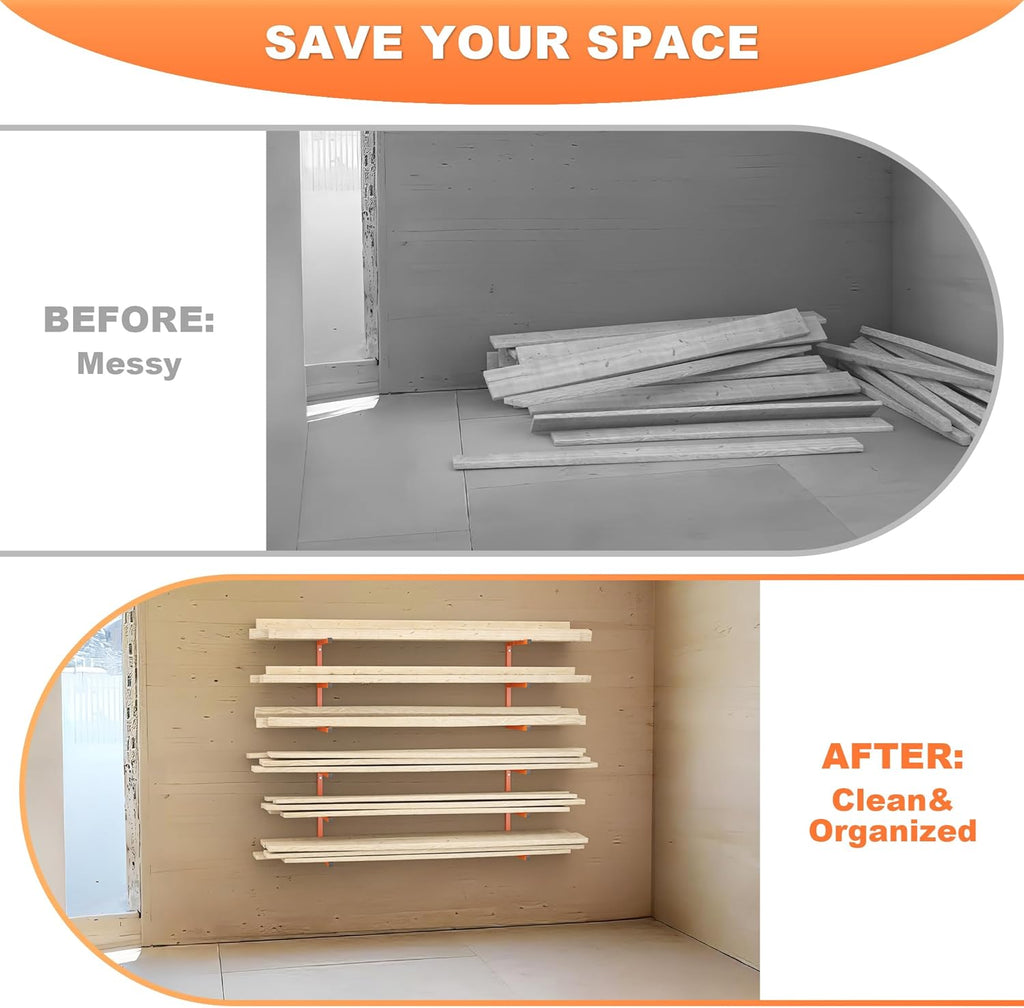 Ultrawall Lumber Storage Rack - Heavy-Duty Wall-Mounted Wood Organizer | Holds 220 LBS Per Level (Pack of 2, Orange)