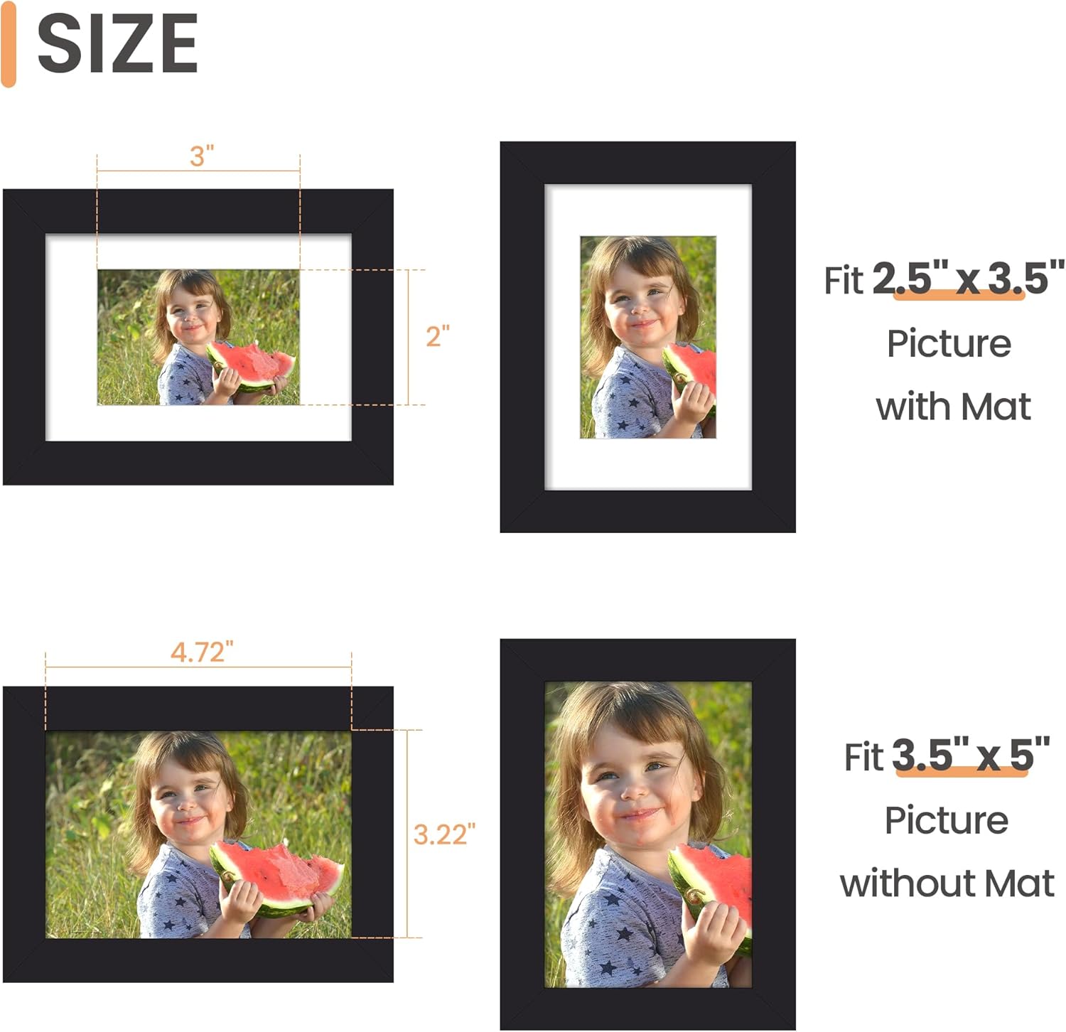 Upsimples 3.5x5 Picture Frame - Versatile Wall Hanging for 2.5x3.5 or 3.5x5 Photos - Black, 1 Pack