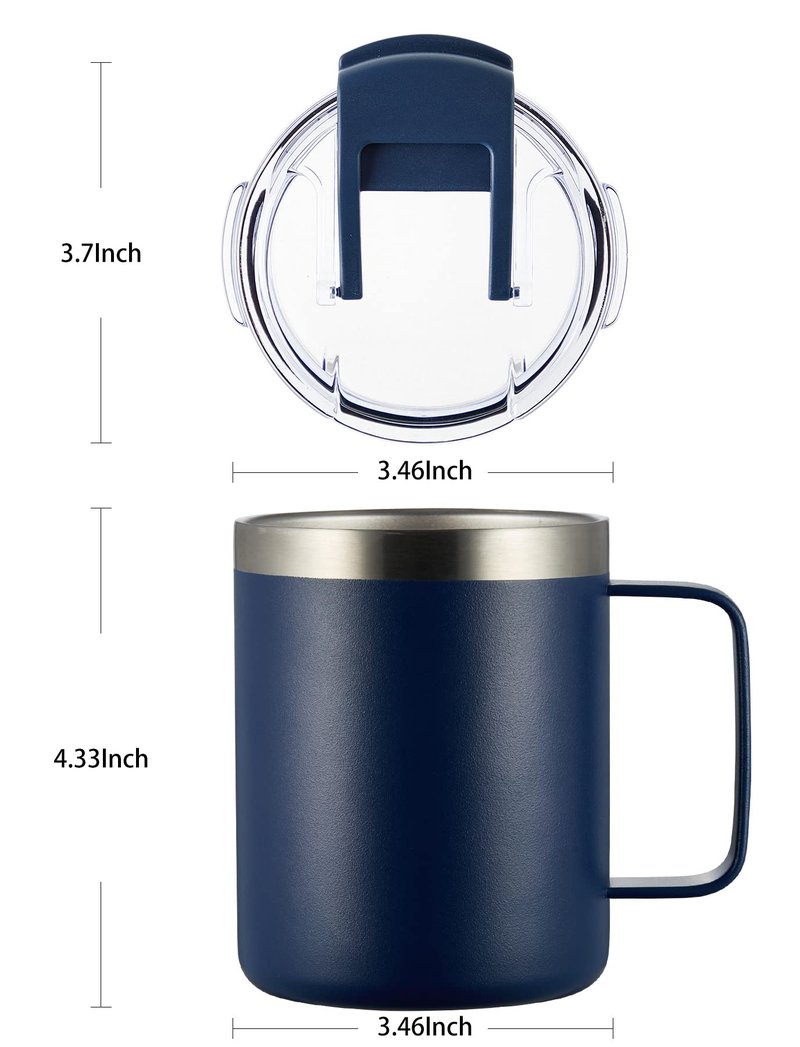 ALOUFEA 12oz Stainless Steel Insulated Coffee Mug with Handle, Double Wall Vacuum Tumbler Cup with Fliping Lid, Navy, 4 Pack