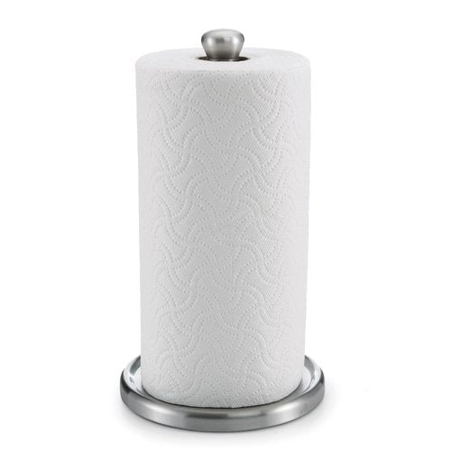 Polder Single-Tear Paper Towel Holder, Kitchen Organization and Storage, Stainless Steel Paper Towel Holder, Fits Standard and Jumbo-Sized Paper Towel Rolls, 12.6" H x 7.1" Dia.