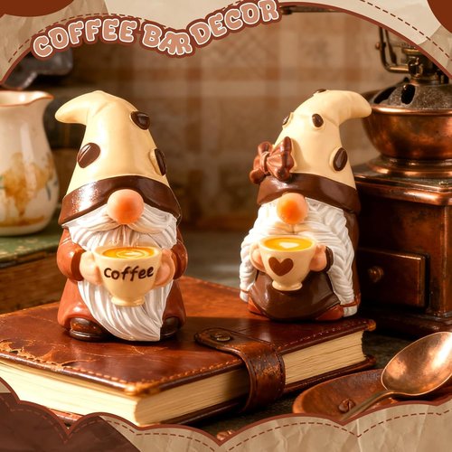 Exasinine Coffee Gnomes - Adorable Resin Figurines for Kitchen Decor | 2-Piece Set for Tiered Tray Display