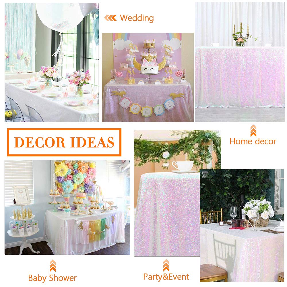 SoarDream White Iridescent Sequin Tablecloth 60x102 Inches Sparkle Table Cloth Cover for Wedding Birthday Party Dinner Cake Buffet Table Decoration