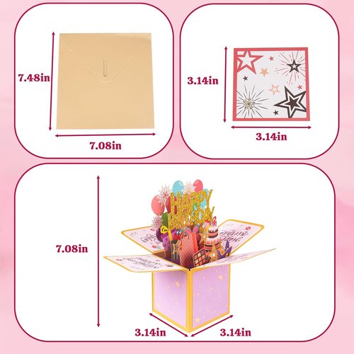 3D Pop Up Birthday Card - Handmade Greeting Card Gift Box with Envelope | Unique Fun Gift for All Ages