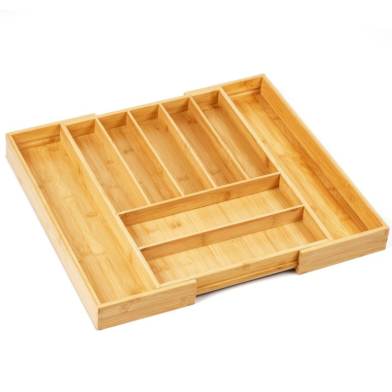 Upolana Premium Bamboo Expandable Drawer Organizer, 7-9 Slots Adjustable Kitchen Drawer Organizer for Large Cooking Utensils Cutlery, Kitchen Drawer Organization