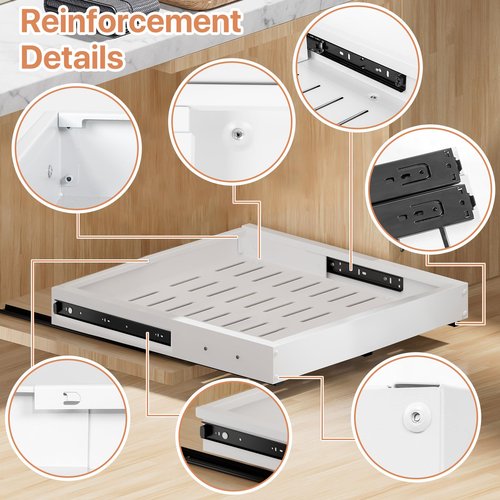 BUFOR 1 Pack Pull out Cabinet Organizer, Width (12"-19") Depth (17"-23"), with 3 Rails Adjustable Slide, Expandable Pullout Drawers for Cabinets, No Drill Adhesive Kitchen Drawers for Pantry Shelves