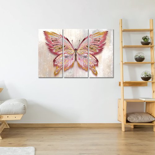 Nachic Wall Large Butterfly Canvas Wall Art Pink and Gold Women Bedroom Decor Butterfly Painting Artwork for Home Living Room