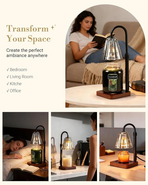 Marycele Black Candle Warmer Lamp - Adjustable Height with Timer & Dimmer | Perfect Gift for Mom & Sister