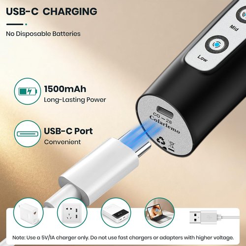 Colarlemo Milk Frother - Handheld Electric Whisk for Coffee & Lattes | Rechargeable with 3 Stainless Whisks, Black