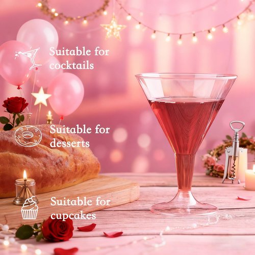 Liacere 24 Pack Pink Plastic Martini Glasses 6.25oz Disposable Cocktail Glasses Margarita Glasses Plastic Cocktail Glasses Perfect for Wedding & Party & Birthday & Mother's Day & Valentine’s Day