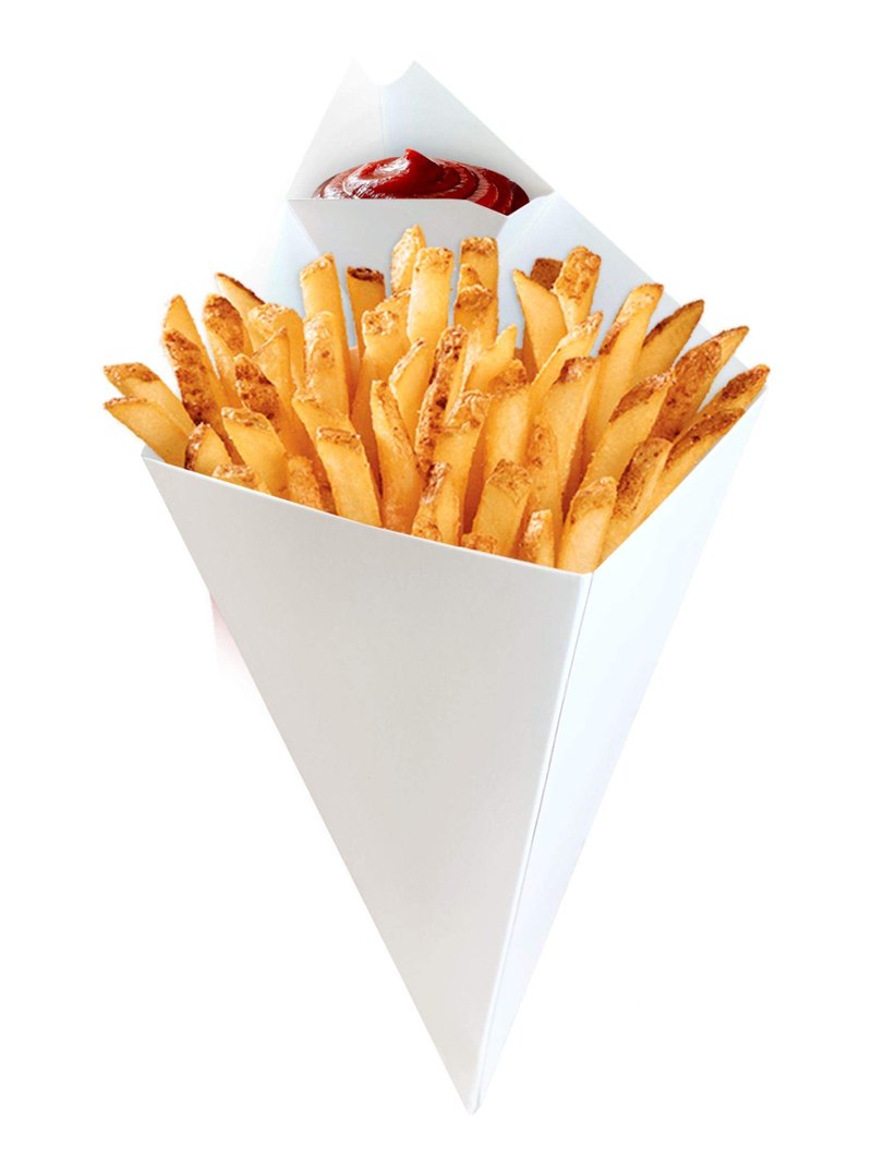 25 pcs Food Cones with Dip Pocket, Kraft Paper French Fries Cones with Dipping Sauce Compartment. (White)