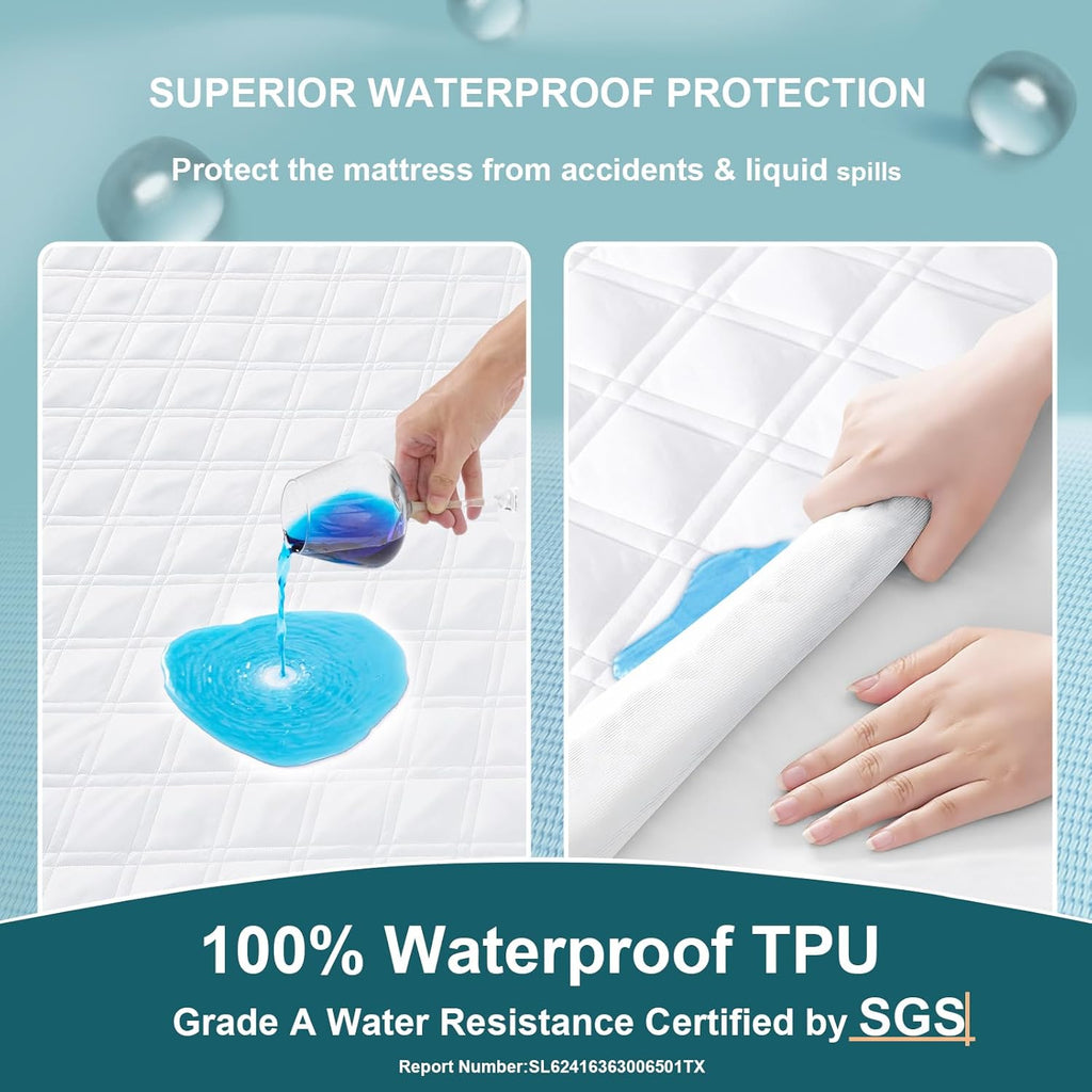 Skiennix Waterproof Mattress Protector - Soft Noiseless Queen Size Cover with Deep Pocket | Washable & Cool Sleep