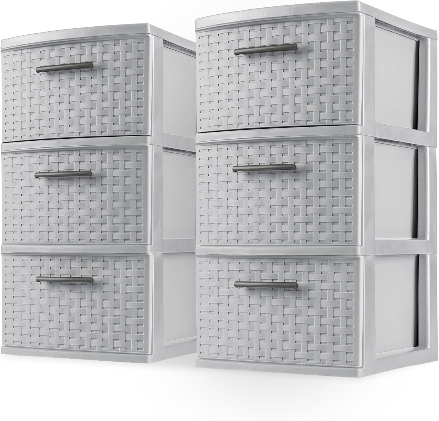 Sterilite 3 Drawer Storage Tower | Lightweight Plastic Weave Organizer - Cement Color for Bedrooms & Closets