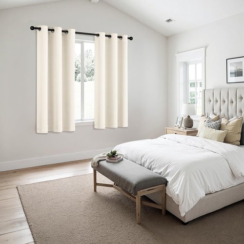 MIULEE Blackout Curtains - Thermal Insulated Room Darkening Drapes | Beige & White, 45 Inches Long, 2 Panels