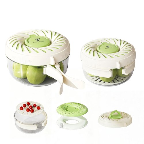 onaner 2 Pcs Multipurpose Fruit Strainer Container with Lid & Ice Tray,Collapsible Handle 2-in-1 Fruit Cleaner Bowl for Kitchen Picnic,and Food Storage,Suitable for Wash Berry,Vegetables