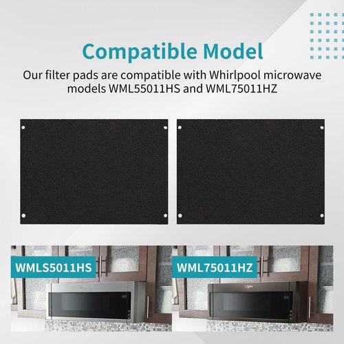 4 Pack 10.25" x 7.125" Activated Carbon Charcoal Microwave Hood Filters Compatible with Whirlpool WML55011HS and WML75011HZ Low‑Profile Models