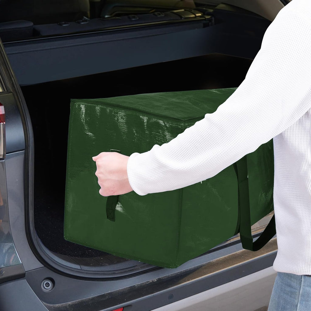 TICONN Extra Large Heavy-Duty Moving Bags - Durable Storage with Zippers & Handles (8 Pack, Olive)