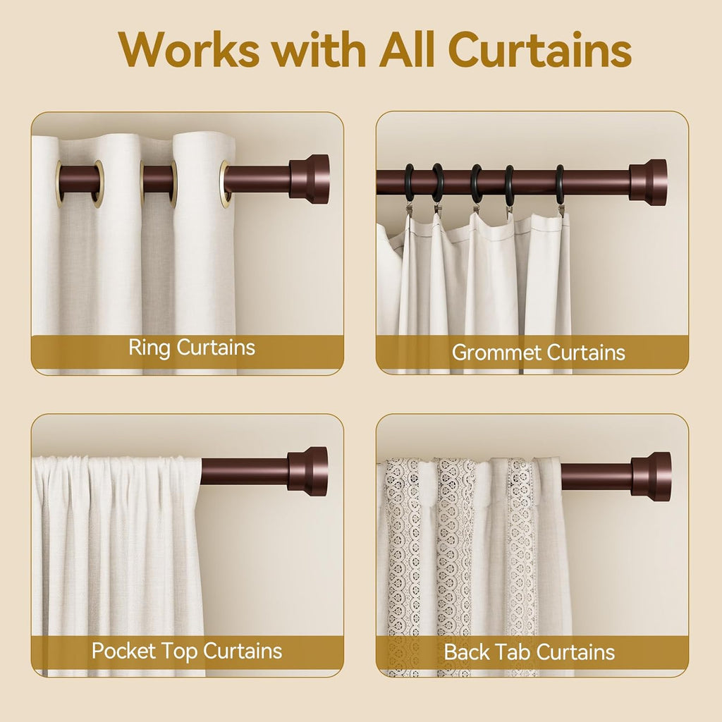 YaFex Adjustable Curtain Rods - Heavy Duty 1 Inch for Windows | 32-84 Inch, Modern Bronze Design