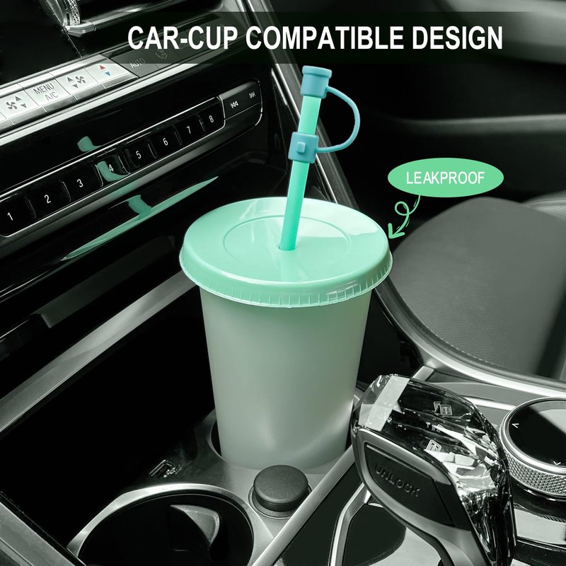 EASEVE Color Changing Cups with Lids and Straws - 12 Packs 24 oz Reusable Plastic Tumblers with Lids and Straws for Adults Kid Party, Bulk Tumblers for Iced Coffee Tea and Smoothie (with Straw Cover)