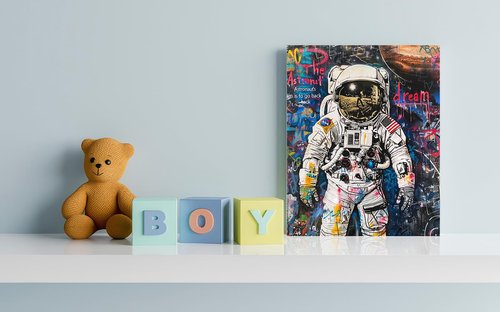 Ypxzzj Banksy Framed Graffiti Astronaut Canvas Wall Art Spaceman Posters Prints Pictures Wall Decor Modern Abstract Street Graffiti Painting Artwork for Living Room Home Decor Ready to Hang(36L" x 24W")
