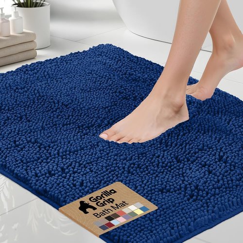GORILLA GRIP Bath Rug Mat - Thick Soft Absorbent Chenille | Quick-Dry Microfiber, Rubber Backing, 24x17 Royal Blue