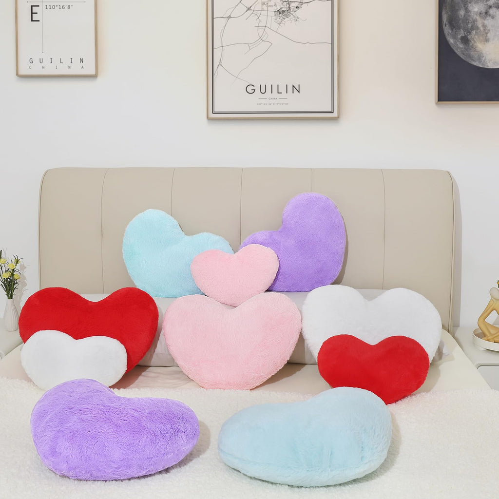 Mepherl Red Heart Pillow,Soft Heart Shaped Pillow with Faux Rabbit Fur for Bed Sofa Couch Home Decor,Cute Heart Shaped Throw Pillows for Girls Women Valentine (mini - 12.9" x 9.8")