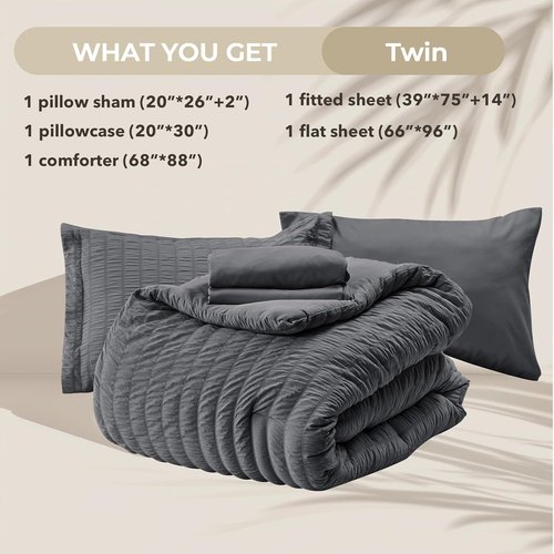 HYMOKEGE Twin Comforter Set - All Season Luxury Bedding Set with 5 Pieces in Dark Grey
