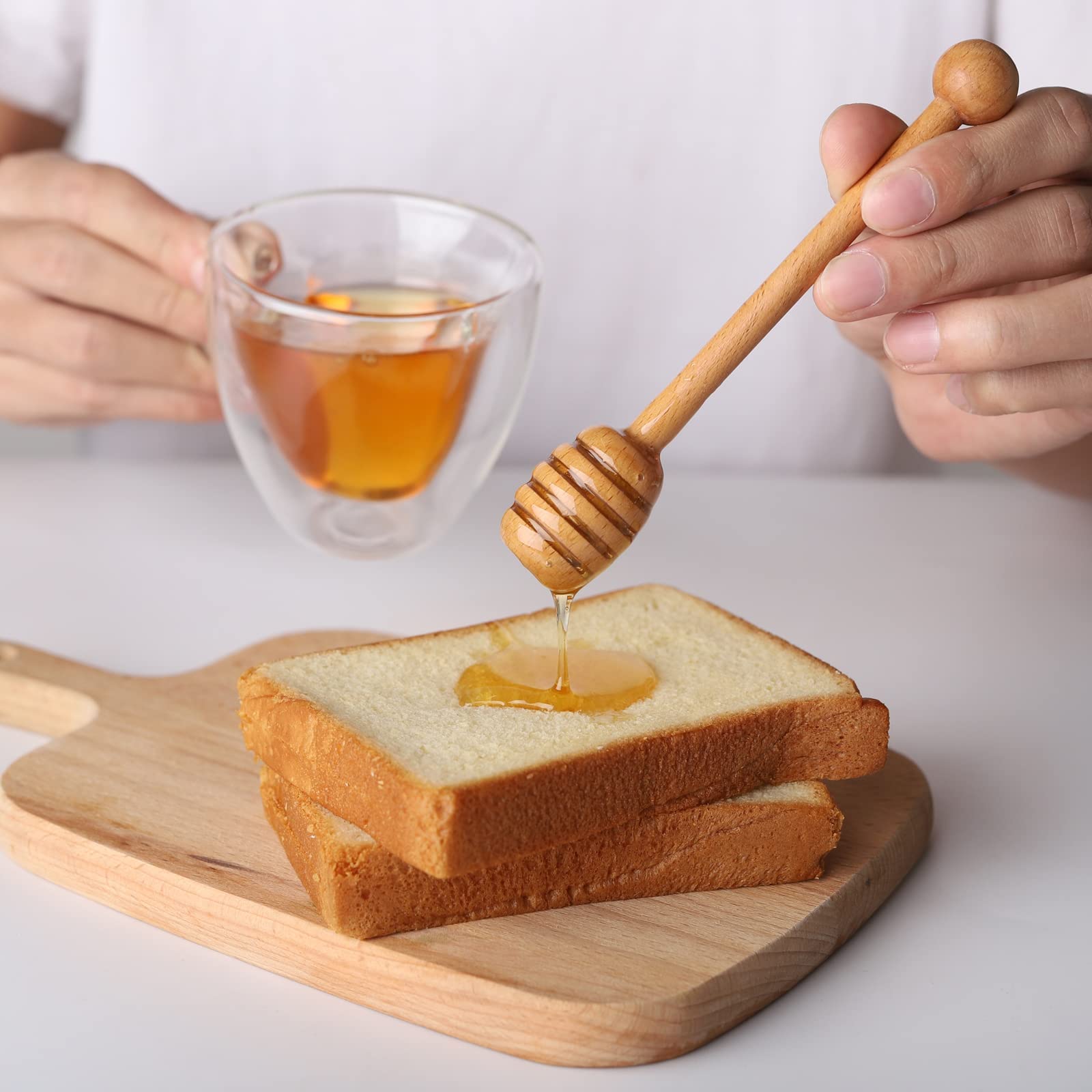 4 PCS 6 Inch Honey Dipper Sticks and 4 PCS 7.87 Inch Coffee Stirring Spoons, Beech Wooden Honey Spoon Stirrer for Honey Jar Dispense Drizzle Honey and Wedding Party Gift