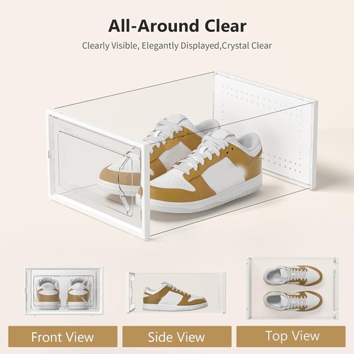 Kuject Shoe Storage Box - Large Crystal Clear Stackable Organizer | Space-Saving 12-Pack for Sneakers