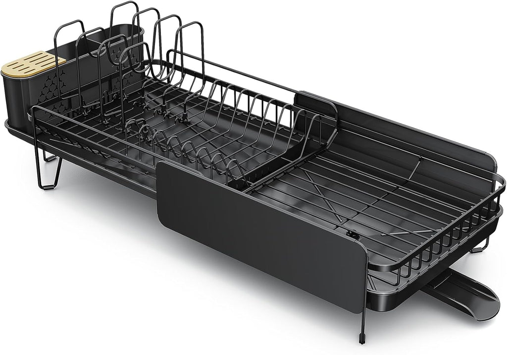 SNTD Large Dish Drying Rack - Expandable Stainless Steel Kitchen Dish Drainer (19.3" to 29.4", Black)