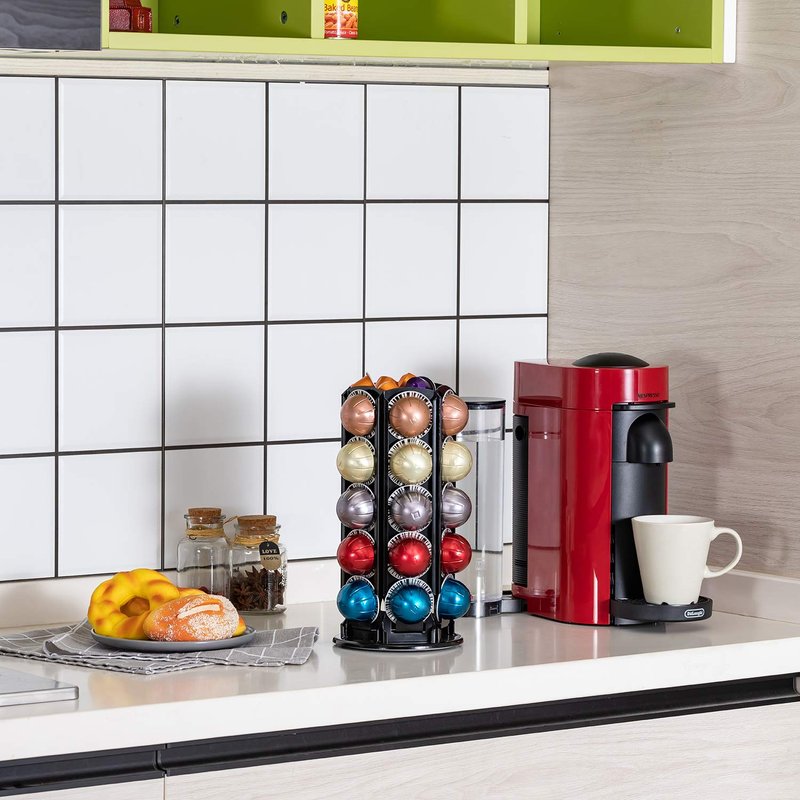 Rice rat for Nespresso Vertuo Coffee Pods Stand Carousel Storage Holder for 30 Capsules with 360-degree Silent Spins, Coffee Pod Carousel Holder Black (38+ Pods)