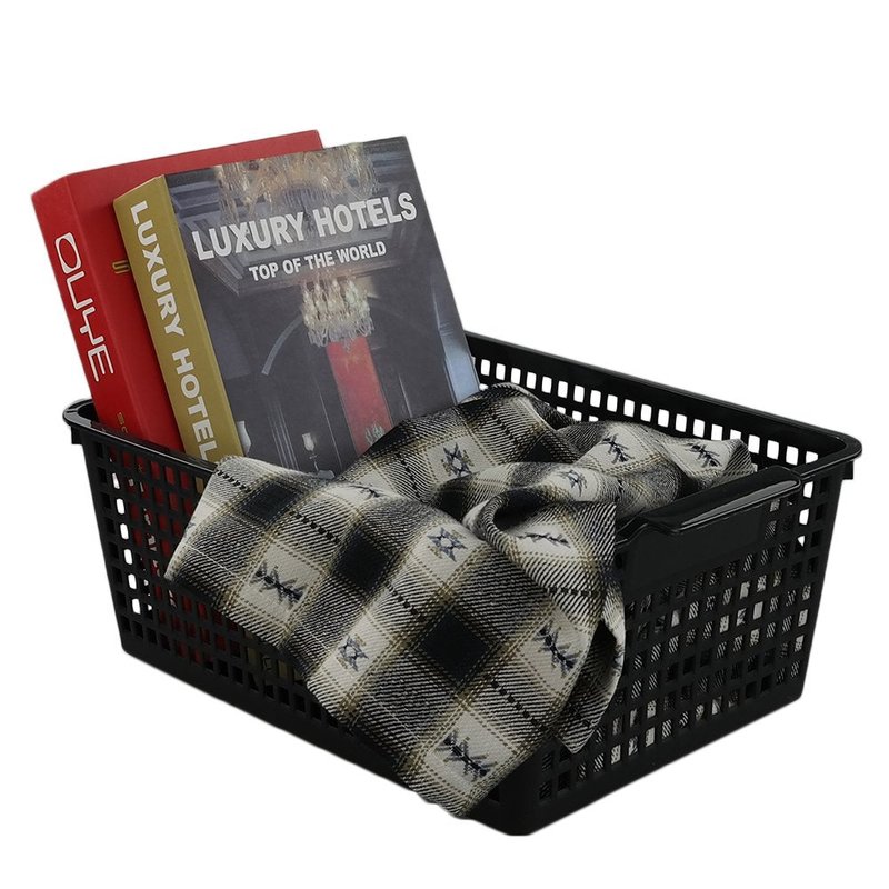 Begale Large Plastic Storage Bins Basket Organizer, Black, Set of 3