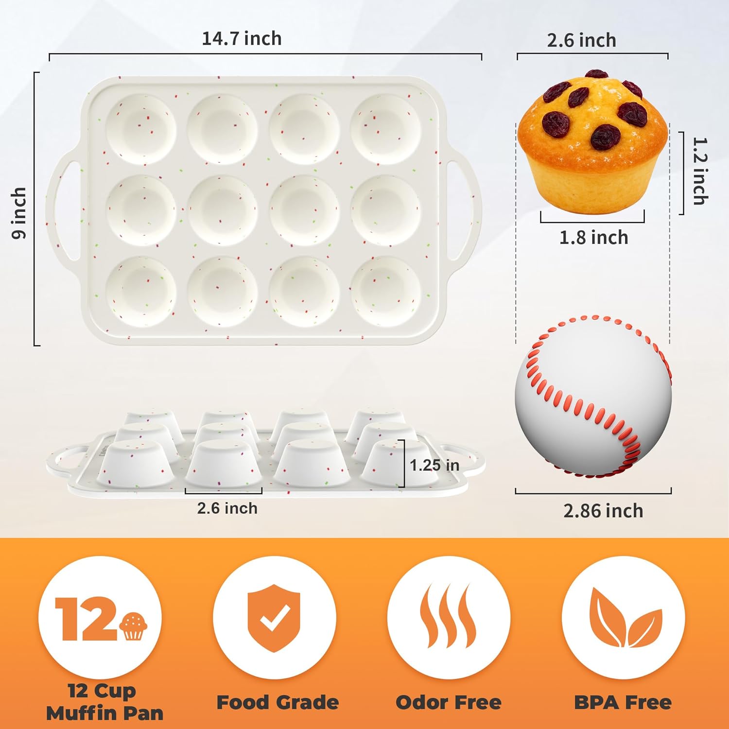 Skiennix Silicone Muffin Pan - 12-Cup Nonstick Baking Tray with Metal Reinforced Frame | BPA-Free